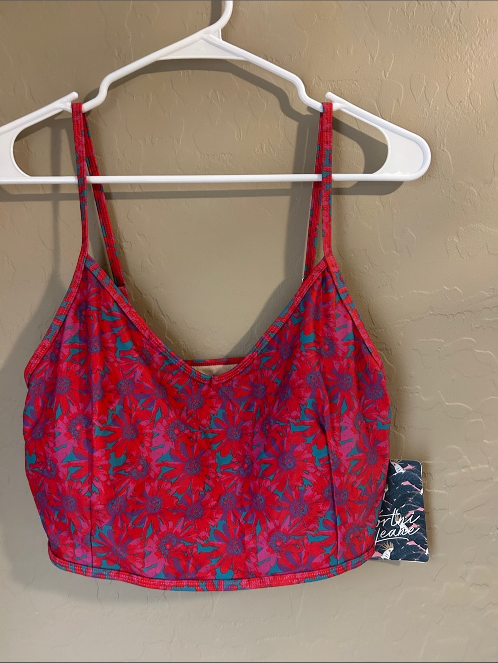 Kortni Jeane Floral Red Bandeau Crop Top with Teal Accents